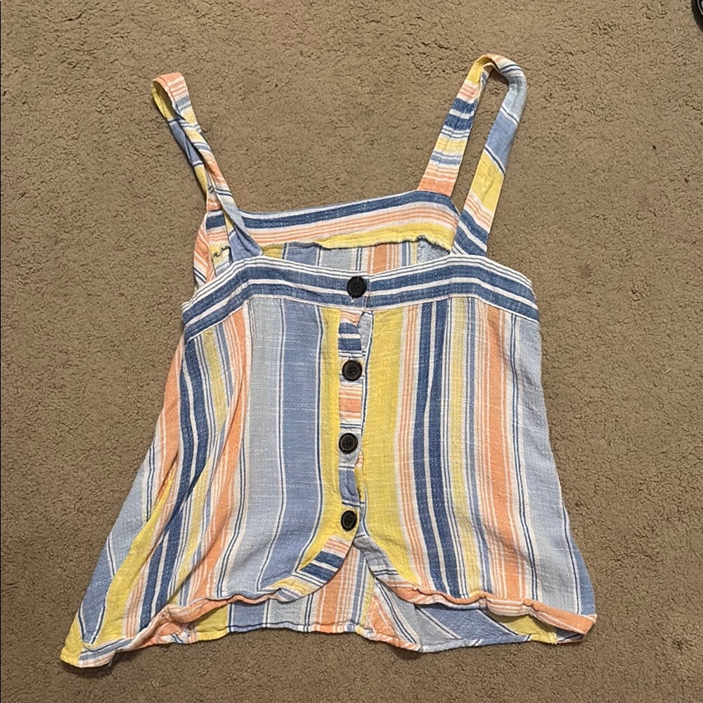 a.n.a Vibrant Summer Striped Button-Down Tank Top - Size Large ☀️🧡💙